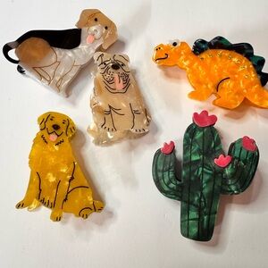 Colorful Animal and Cactus hair clip Set, double sided claw clips, 5 pieces